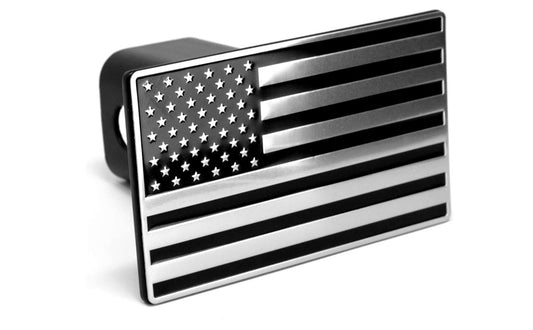American Flag Hitch Cover Black Chrome