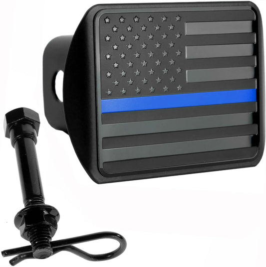American Flag Hitch Cover Black With Thin Blue Line