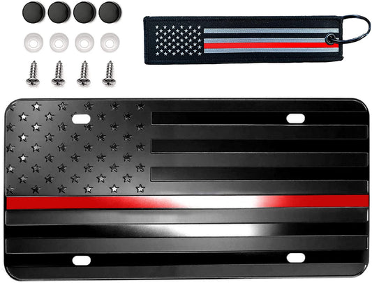 American Flag License Plate Red Line