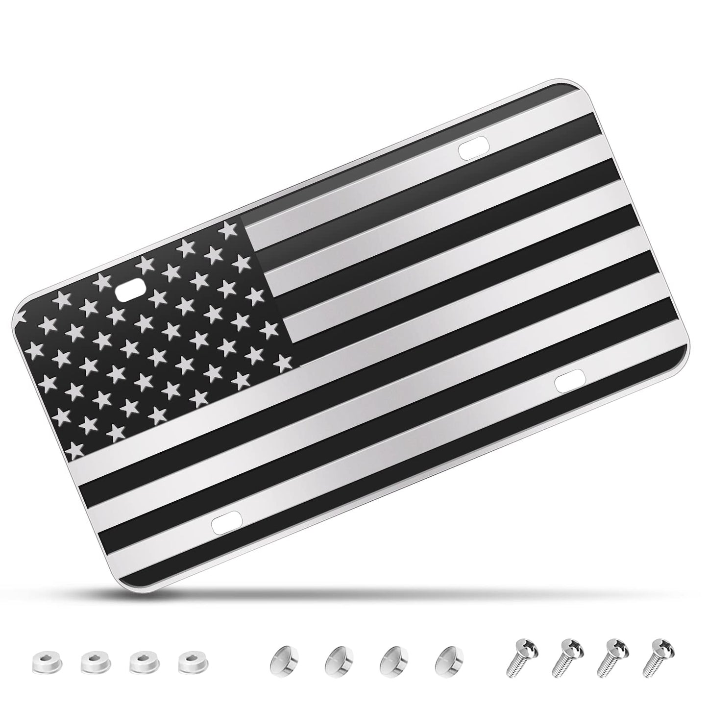 American Flag License Plate Silver