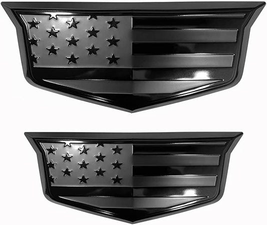 American Flag Aluminum Overlay Front and Tailgate Emblems Set for Escalade(Black)