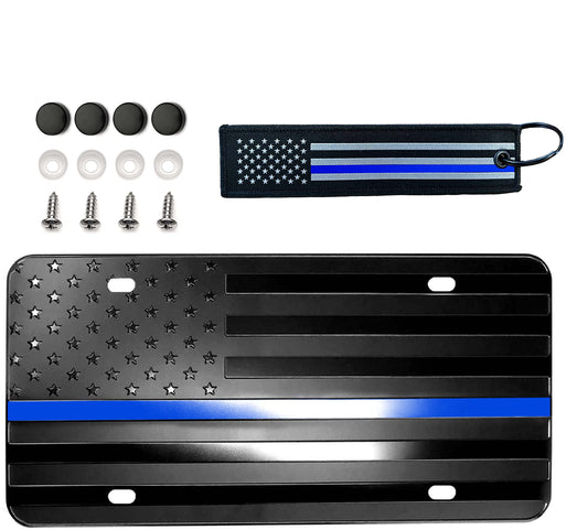 American Flag License Plate Blue Line