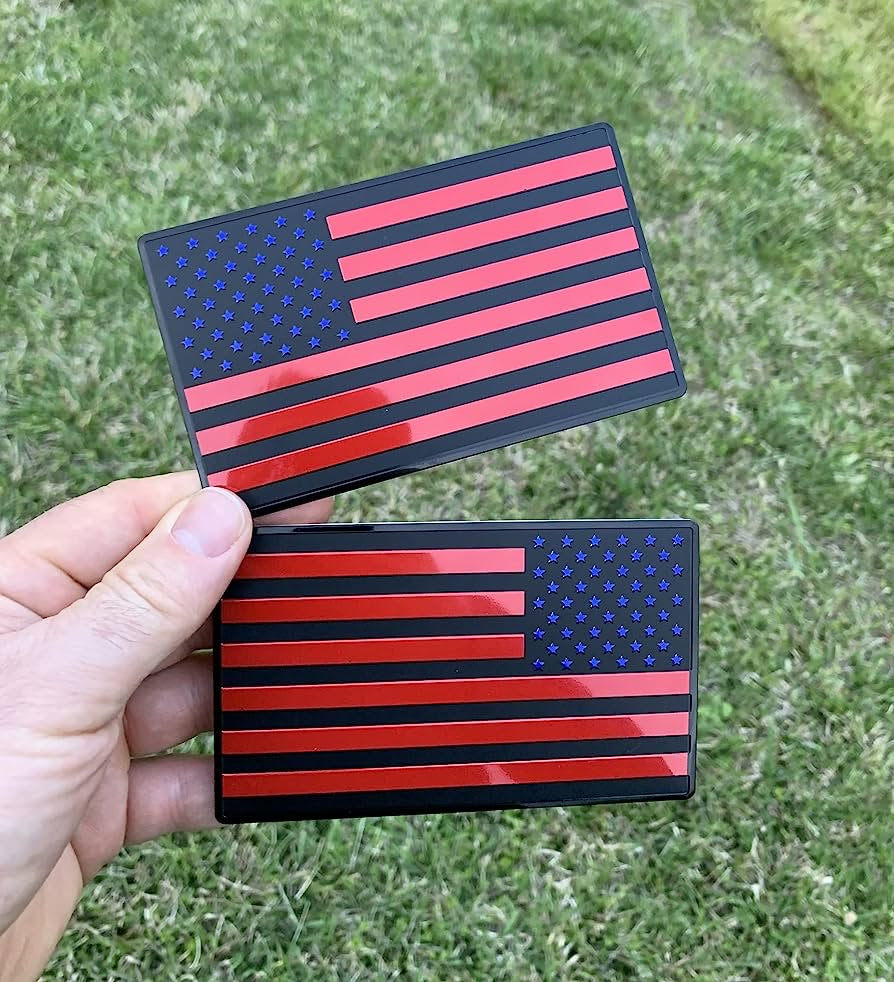 2 Pack American Flag Emblem Black Red Blue