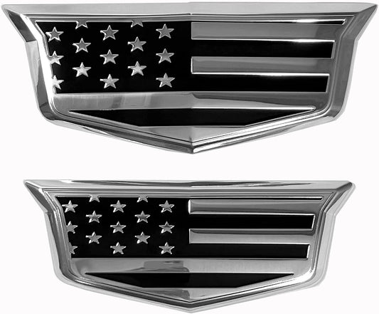 American Flag Aluminum Overlay Front and Tailgate Emblems Set for Escalade (Black Chrome)