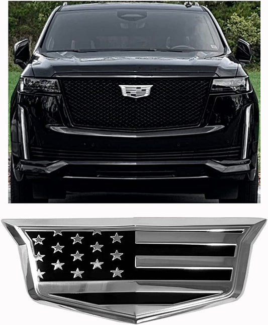American Flag Aluminum Metal Overlay Front Emblem for Escalade (2015-2023, Black Chrome)