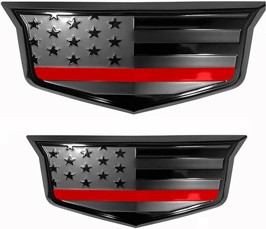 American Flag Aluminum Overlay Front and Tailgate Emblems Set for Escalade (Black with Red Line)