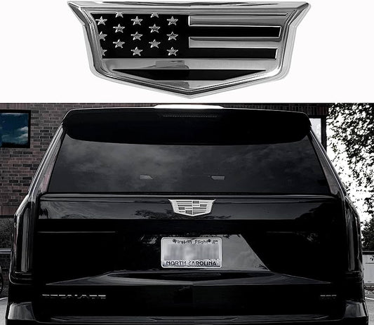 American Flag Rear Tailgate Aluminum Metal Overlay Emblem for Escalade (2015-2020, Black Chrome)