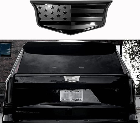 American Flag Rear Tailgate Aluminum Metal Overlay Emblem for Escalade (2015-2020, Black)