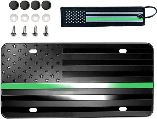 American Flag License Plate Green Line