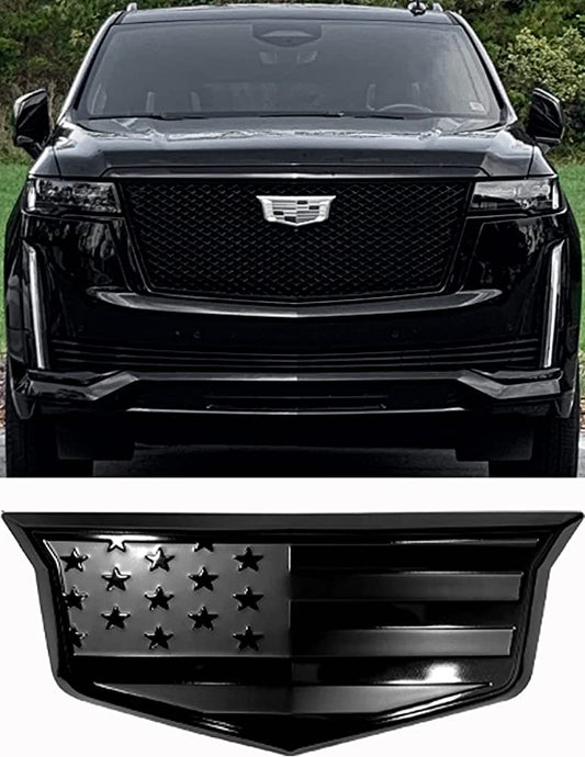 American Flag Aluminum Metal Overlay Front Emblem for Escalade (2015-2023, Black)