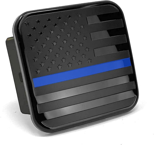 American Flag Hitch Cover Black with Thin Blue Line